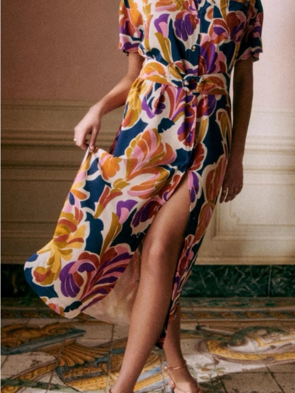 LIKE NEW Sézane Alda Dress Paradise Print Floral Silk Maxi Size FR 46 US 14 - Picture 2 of 10